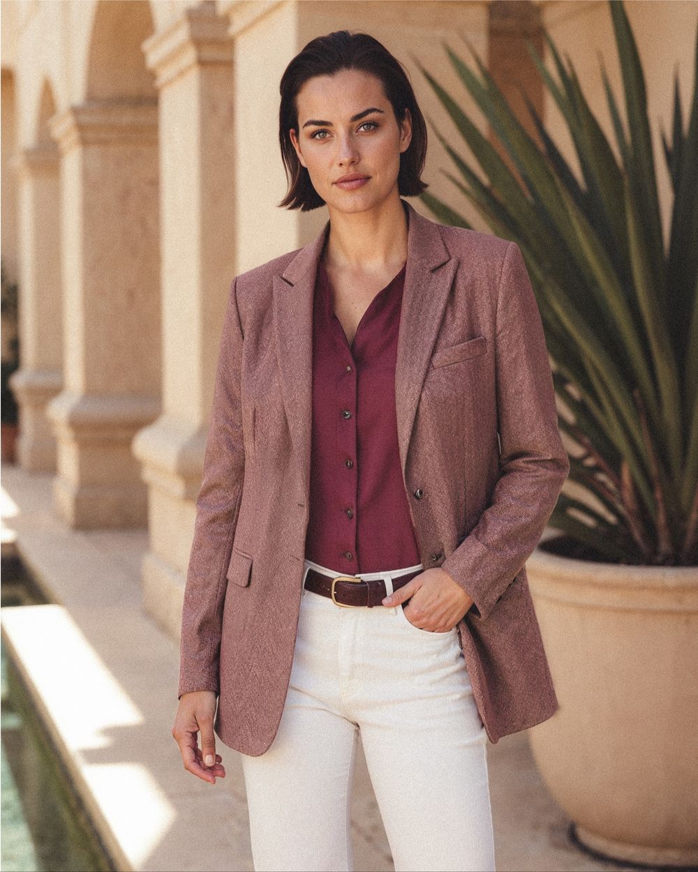 White ankle-length High Waisted Jeans with buttoned fly